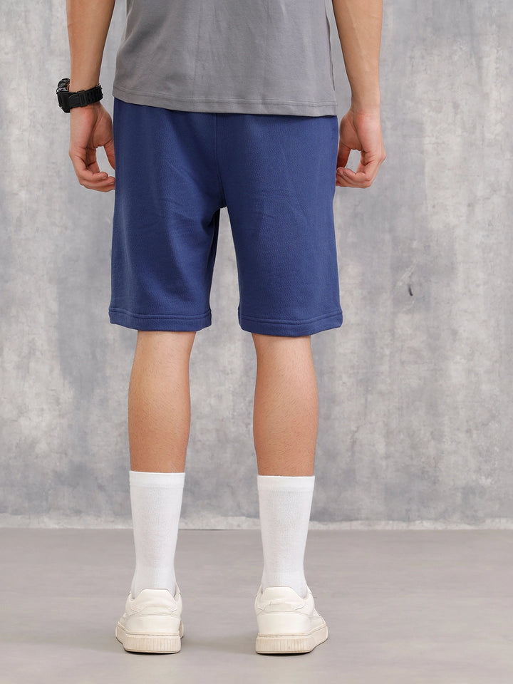Textured Regular Fit Shorts With Logo Embroidery | Blue