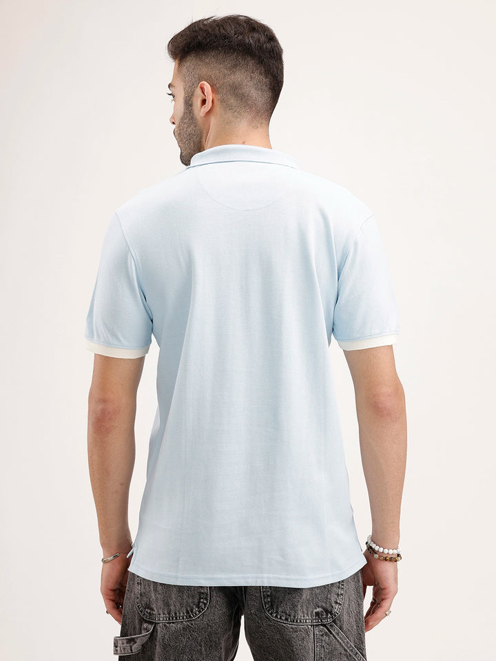 Solid Contrast Sleeves Polo T-Shirt | Light Blue