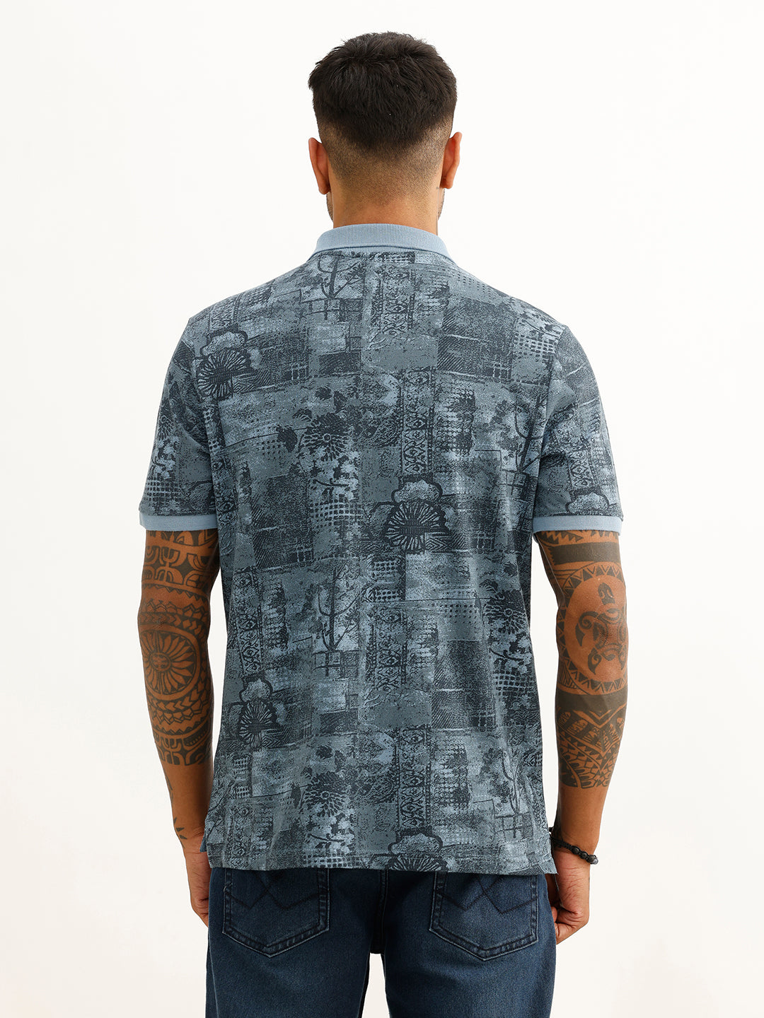 Slim Fit AOP Polo T-Shirt | Blue