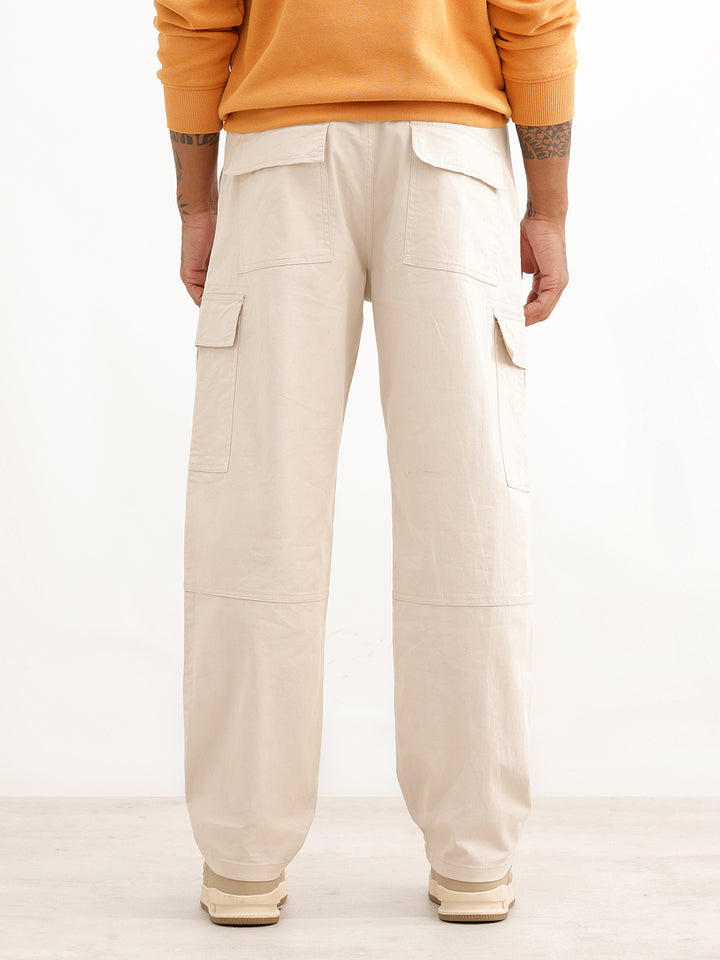 Solid Loose Fit Cargo Trouser | Beige