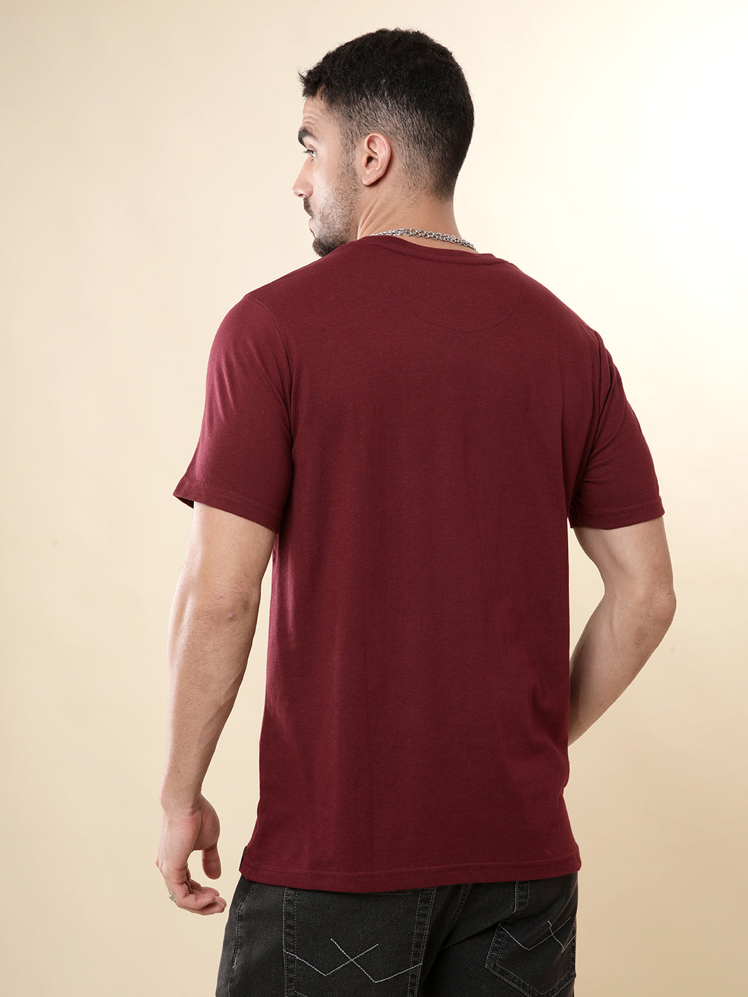 Warning Label Printed Maroon T-Shirt