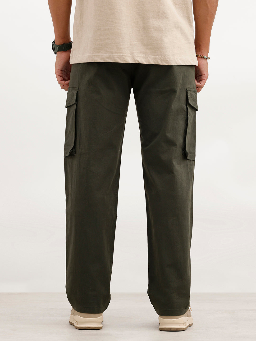 Solid Loose Fit Cargo Trouser | Olive