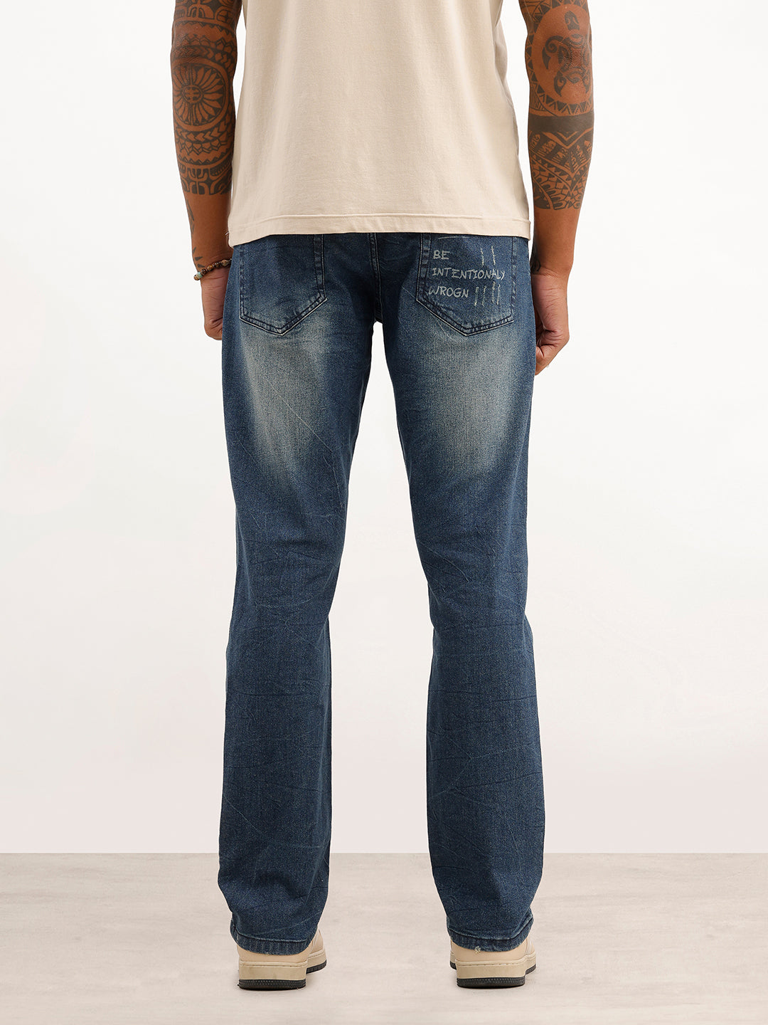 Faded Straight Fit Denim Jeans | Blue
