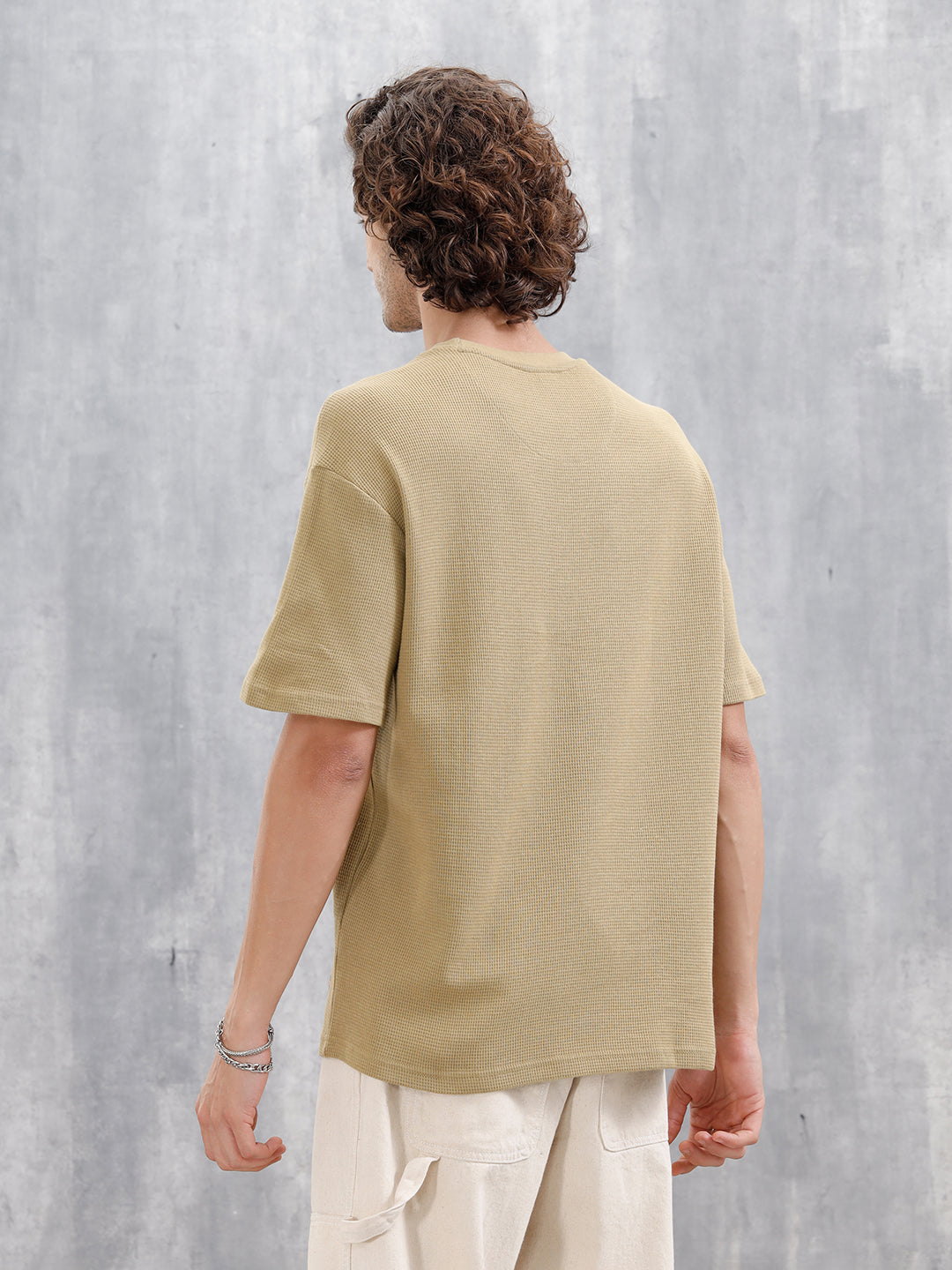 Textured Oversized Crew Neck T-Shirt | Khaki