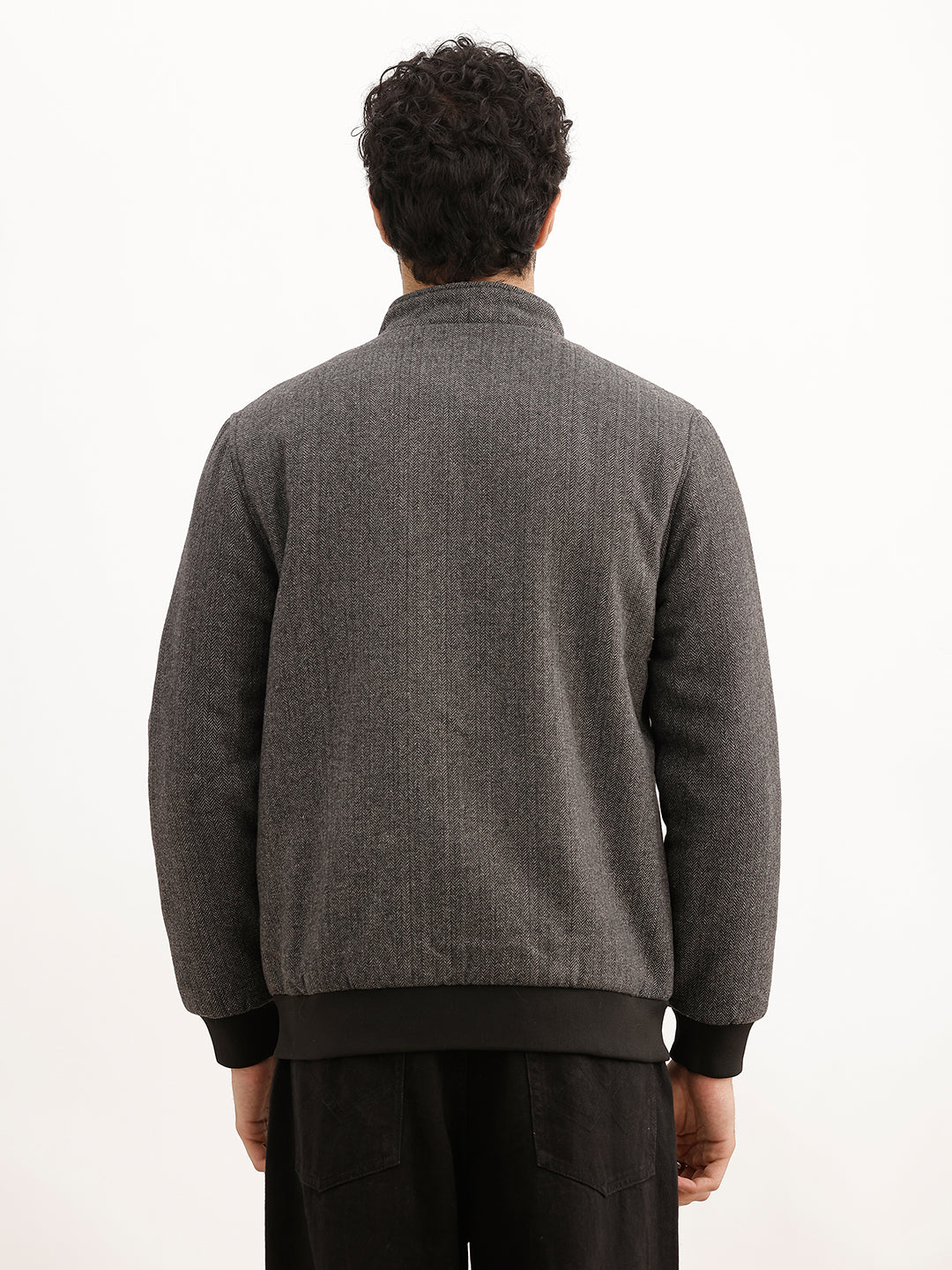 Solid Regular Fit Quilted Zipper Jacket | Charcoal
