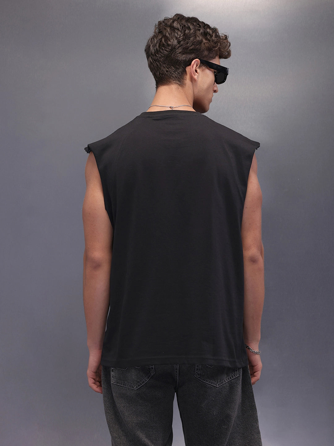 Sleeve Less Oversized T-Shirt | Black
