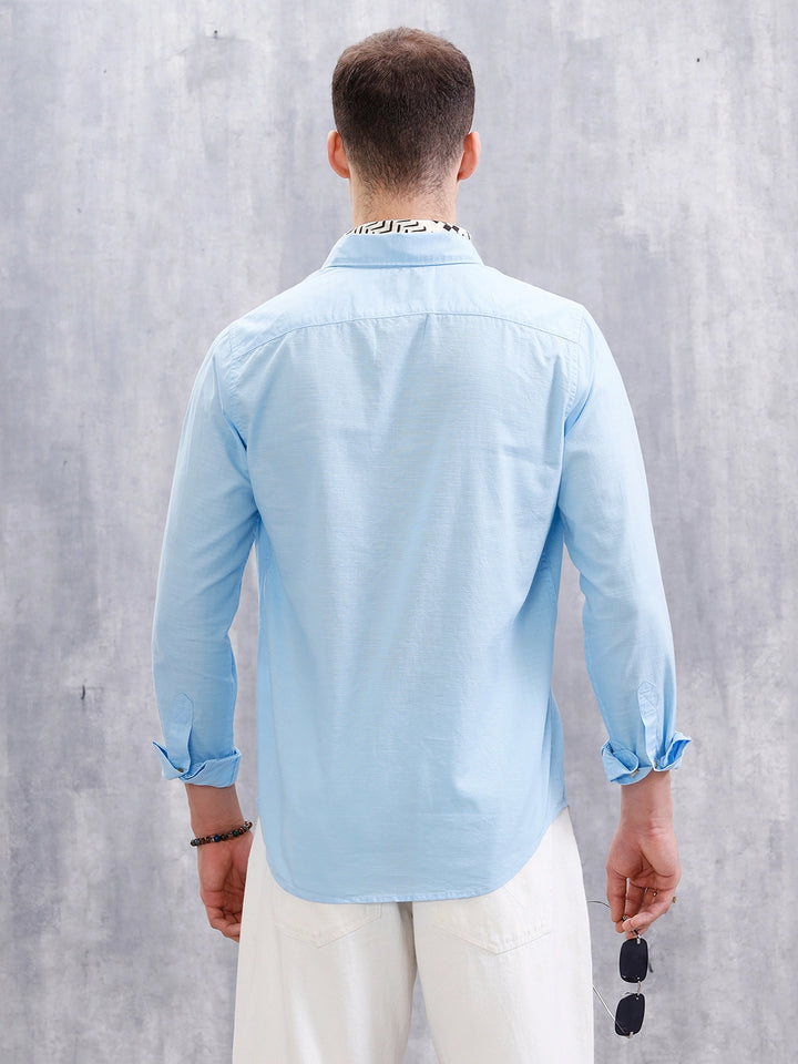 Solid Cotton Slub Shirt | Blue