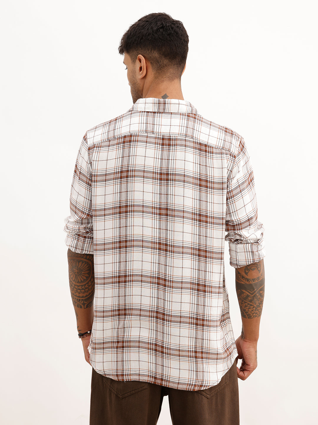Slim Fit Checkered Full Sleeve Shirt | White