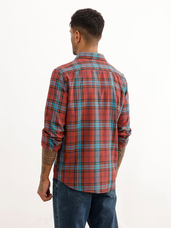 Slim Fit Full Sleeve Checkered Shirt | Brown