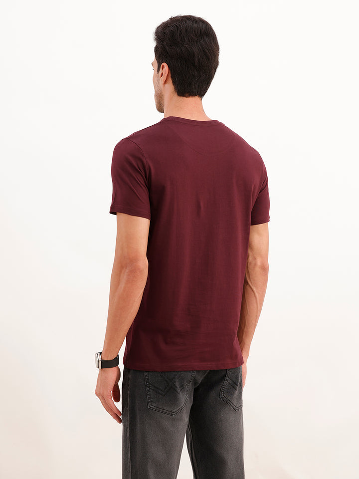 3D Flock Placement Printed T-Shirt | Wine