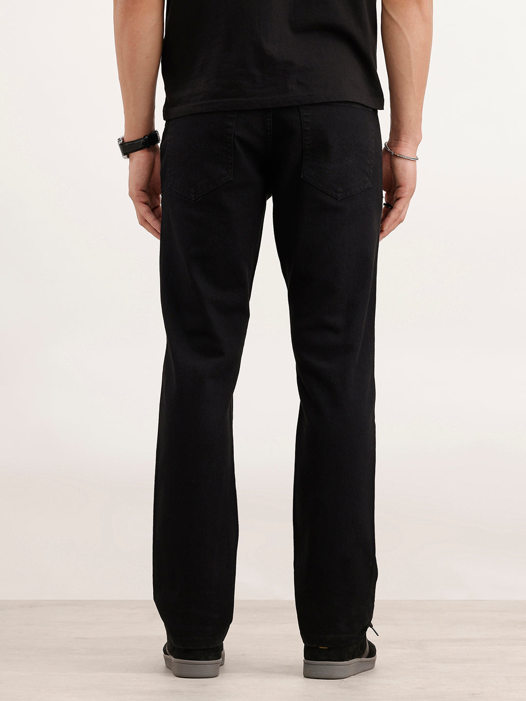 Straight Fit Solid Denim Jeans  | Black