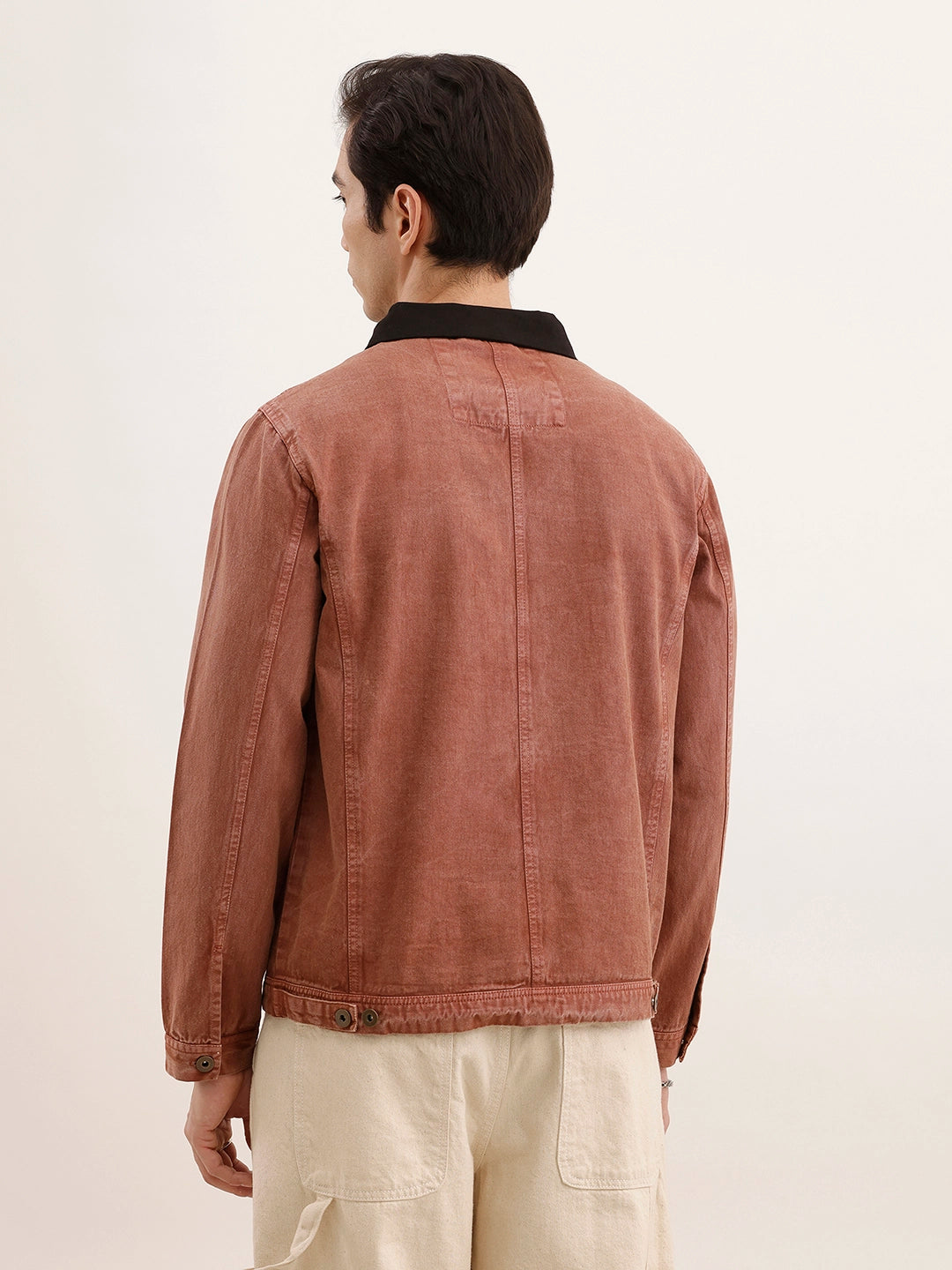 Regular Fit Zipper Denim Jacket | Brown