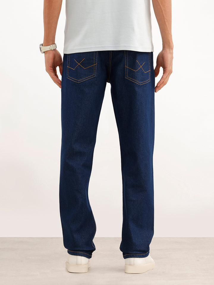 Solid Straight Fit Denim Jeans | Dark Blue