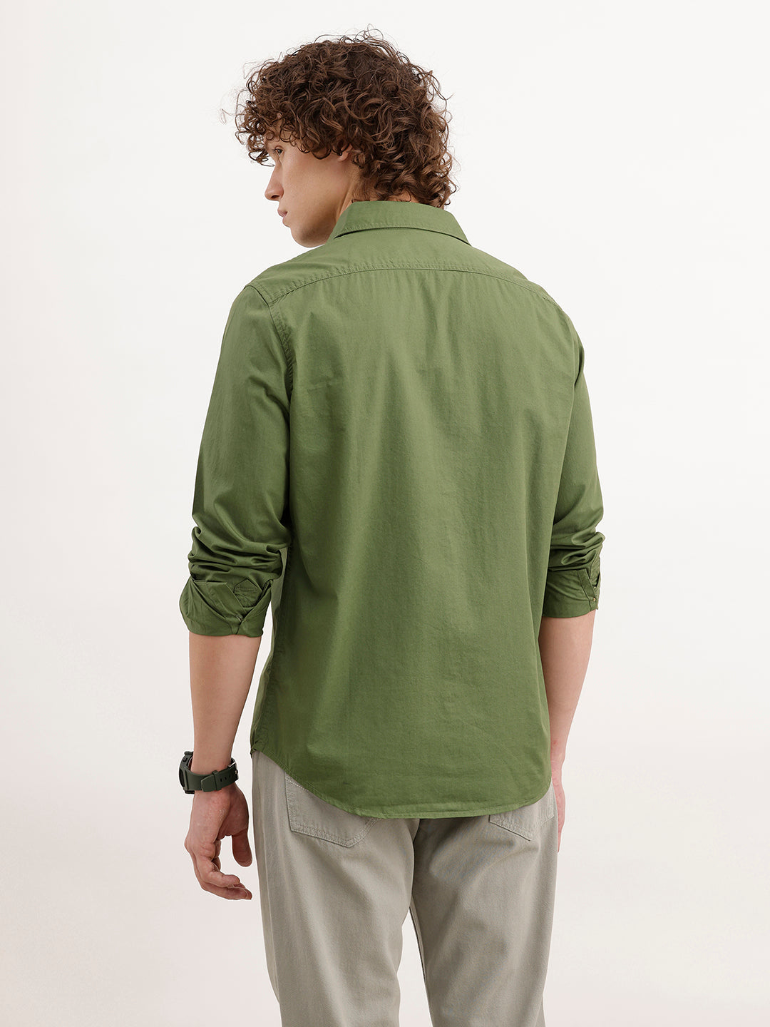 Solid Regular Fit 100% Cotton Shirt | Olive