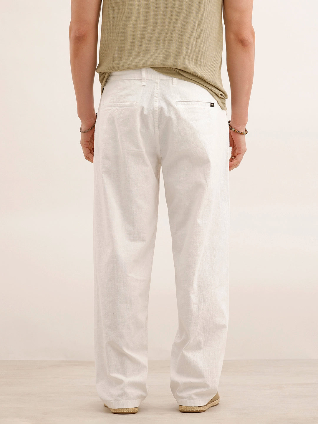Loose Fit Solid Textured Trouser | White