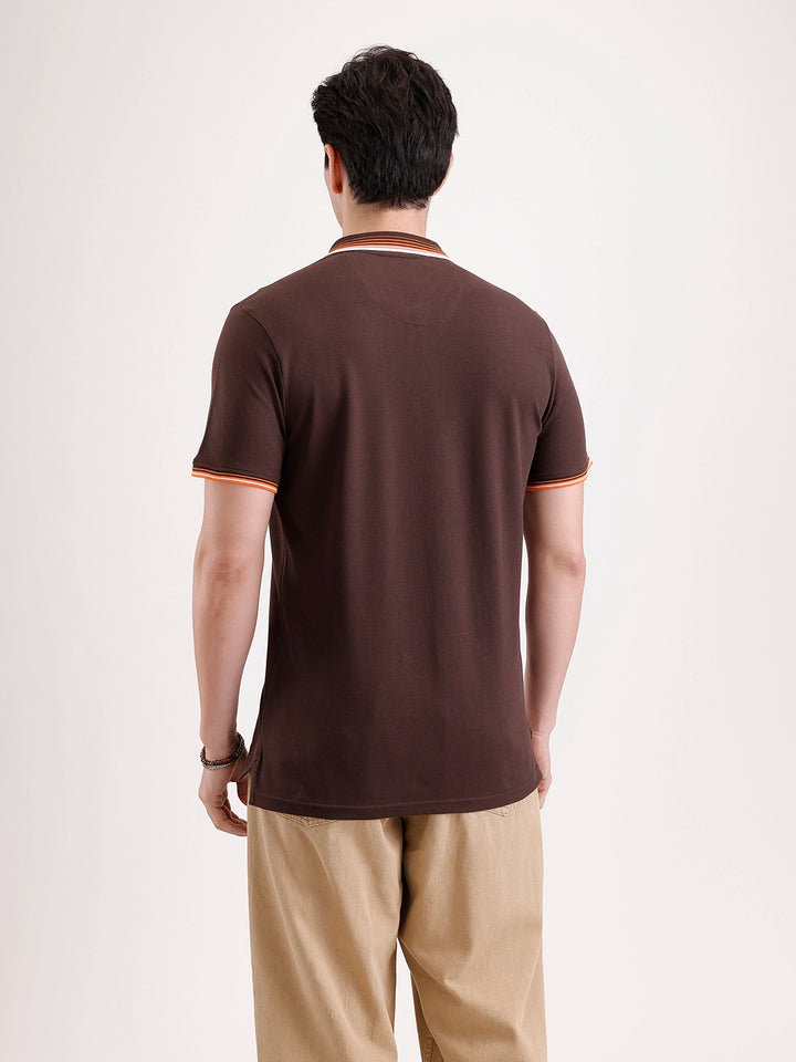 Tipping Collar Polo T-Shirt   |  Brown