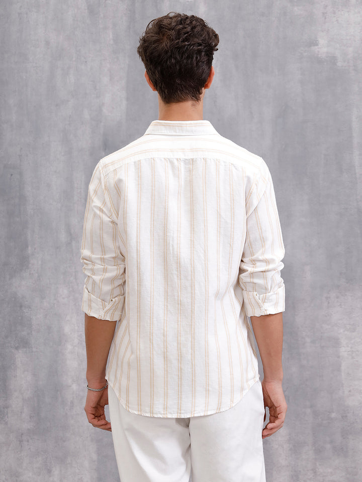 Linen Blend Premium Stripe Shirt In Slim Fit | White