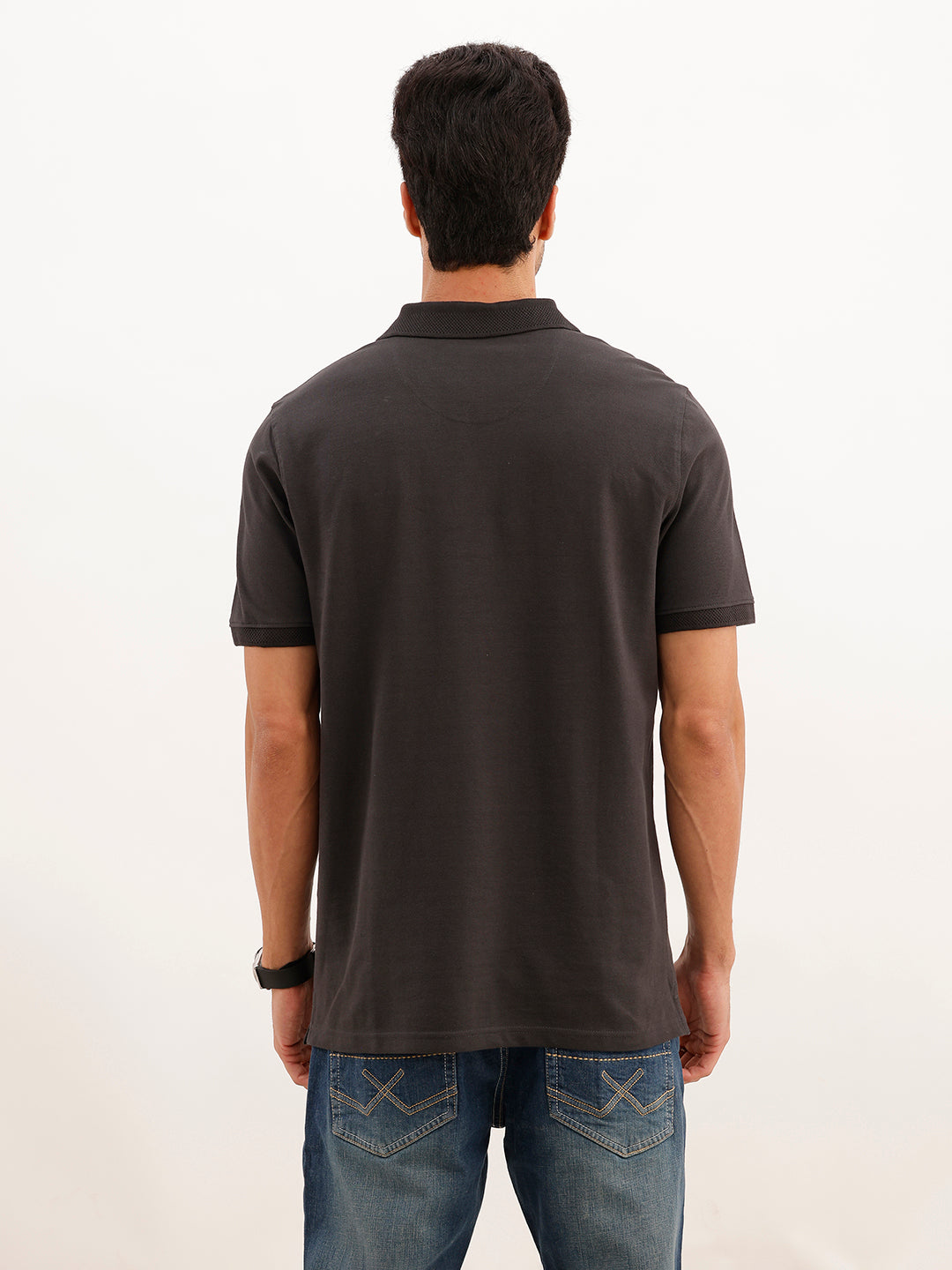 Slim Fit Emroidered Patch Detail Polo T-Shirt | Grey