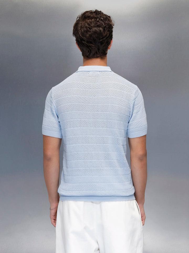 Textured Knit slim fit Polo T-shirt | Blue