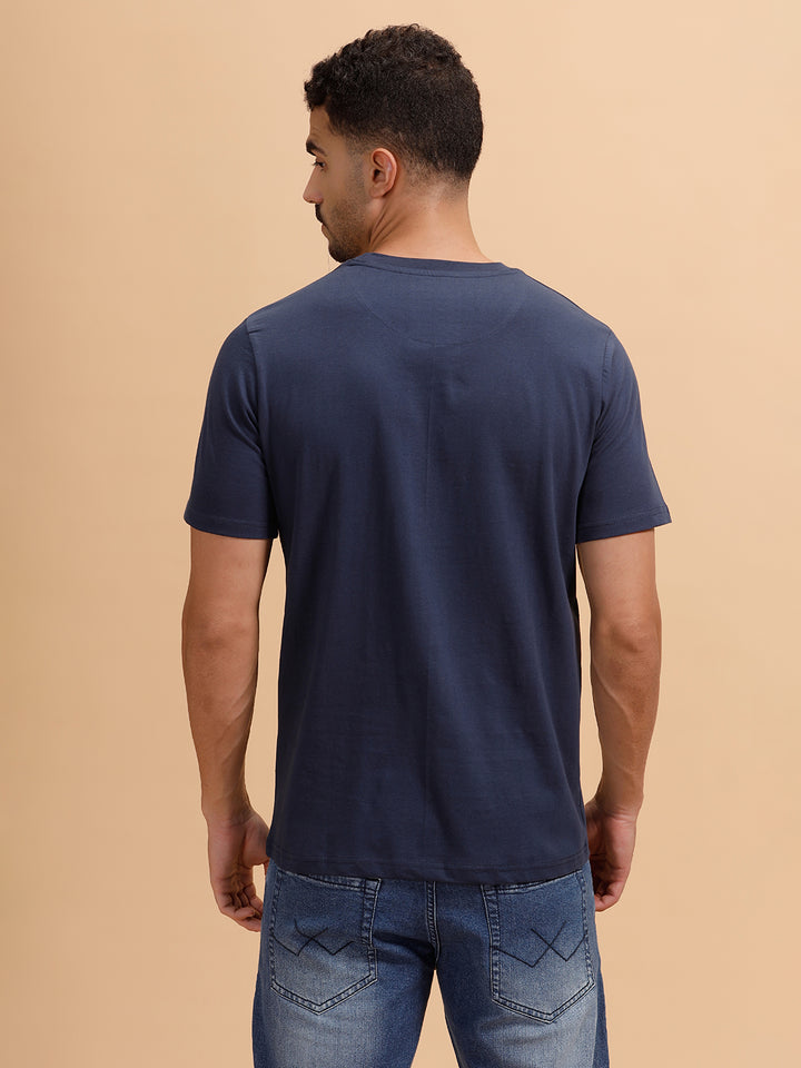 Glitched Logo Printed Slim Fit T-Shirt  | Navy Blue