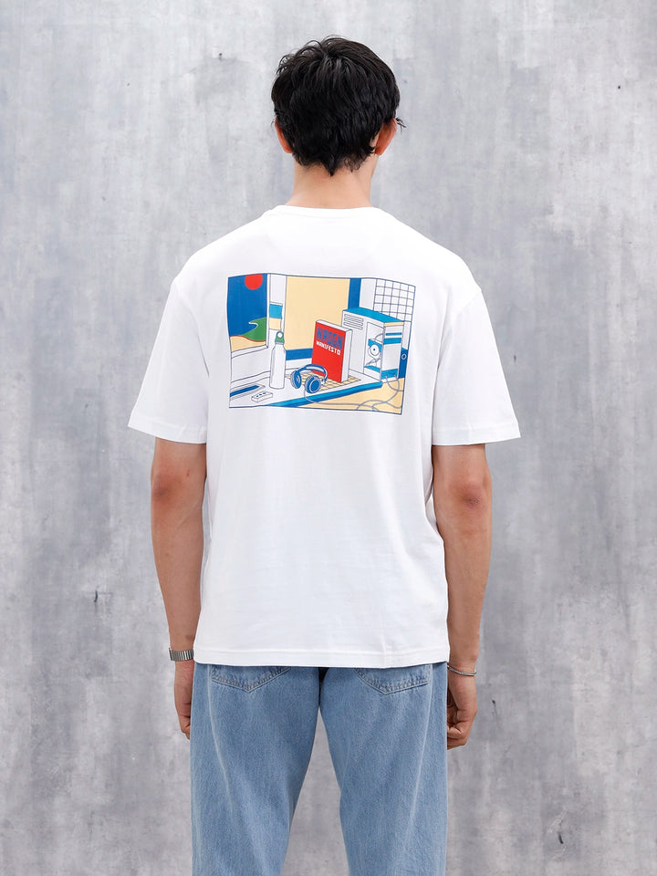 Men’s Casual Oversized Fit Graphic T-Shirt | White