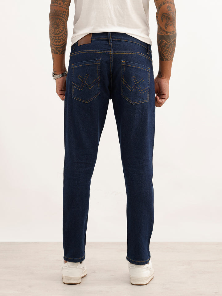 Solid Slim Crop Fit Denim Jeans | Dark Blue