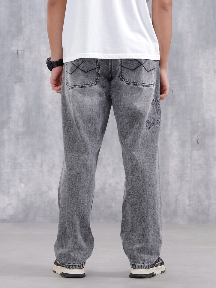 Men Casual Anti Fit Jeans With Embroidery  | Grey