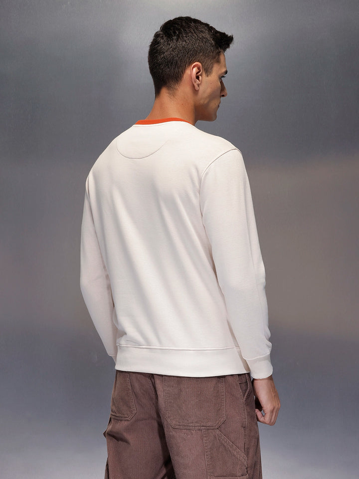 Men's casual sweatshirt with contrast collar detail | Beige