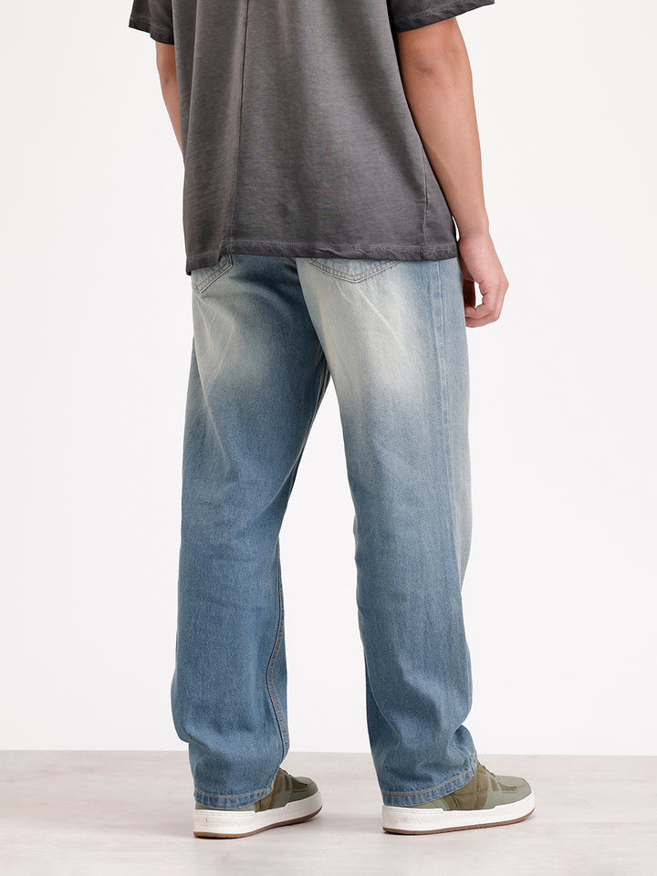 Loose Fit Light Faded Denim Jeans  | Blue