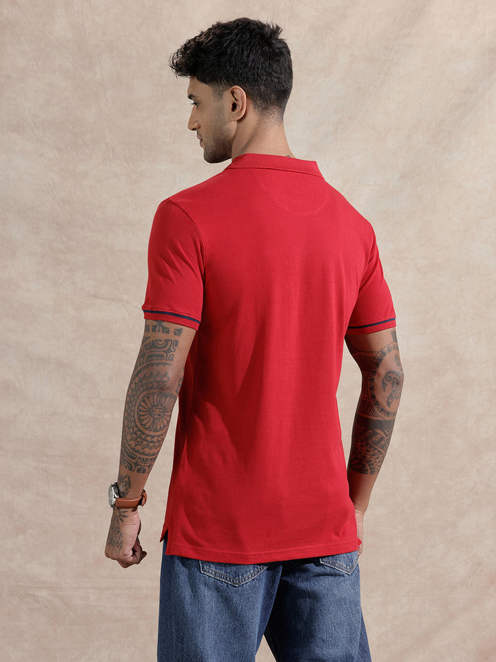 Monogram Logo Striped T-Shirt | Red