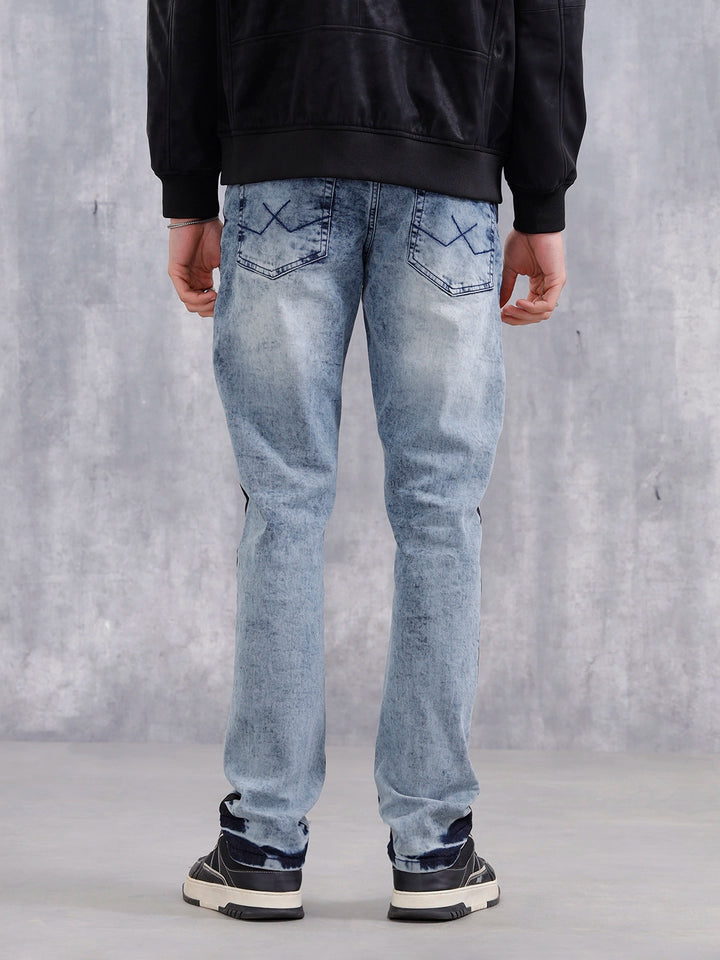 Straight Fit Statement Side Seam Print Jeans | Med Stone