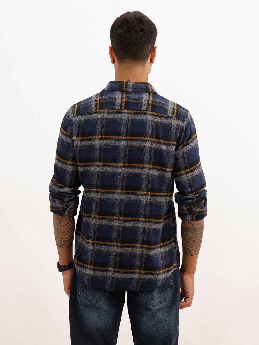 Classic Slim Fit Checkered Shirt | Navy Blue | WSH02FSSL0355S