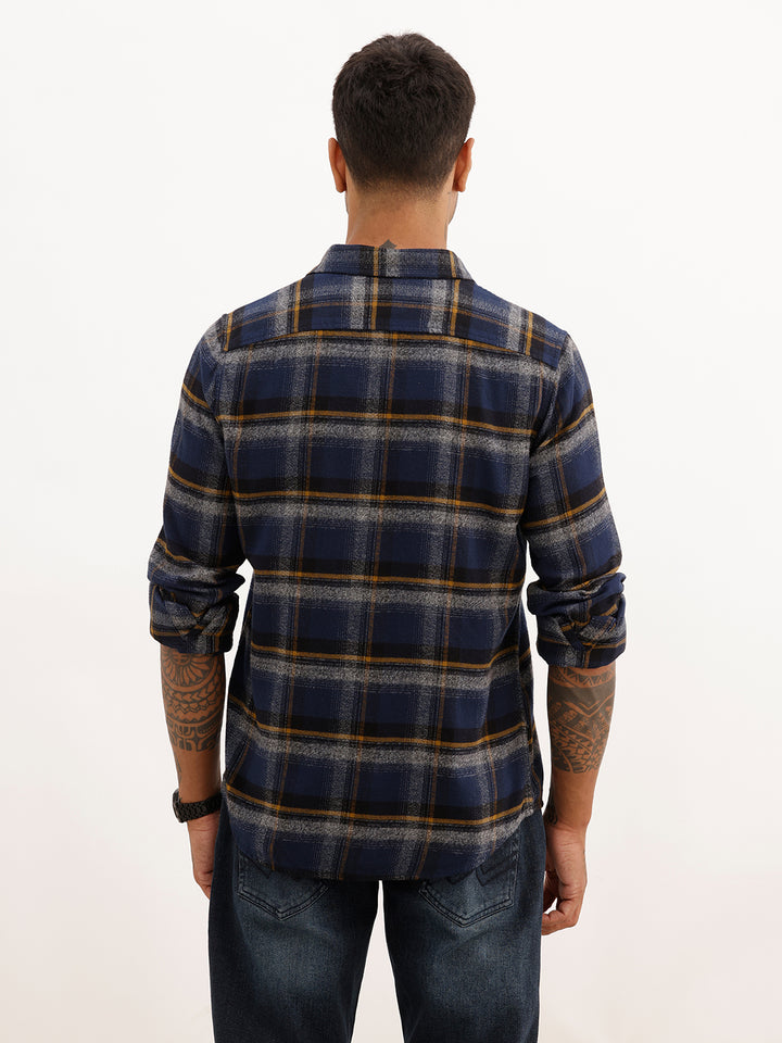 Classic Slim Fit Flannel Shirt | Navy Blue