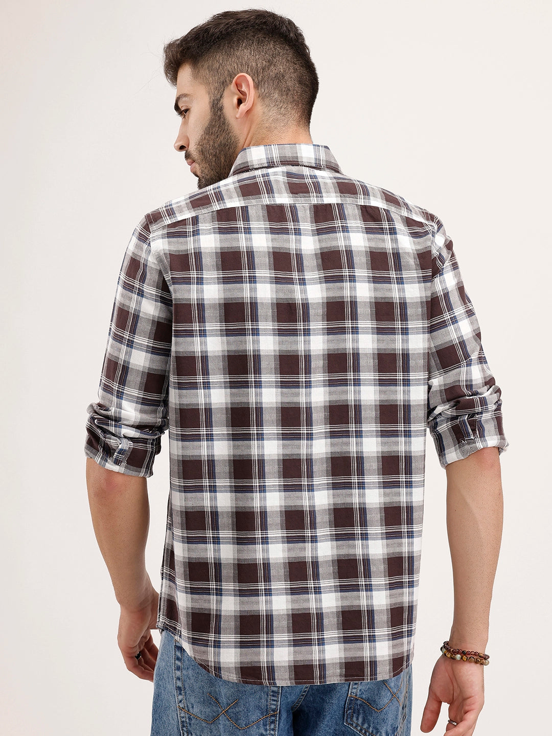 Regular Fit Checkered Shirt | Brown