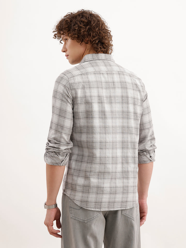 Slim Fit Checkered Shirt  | Grey