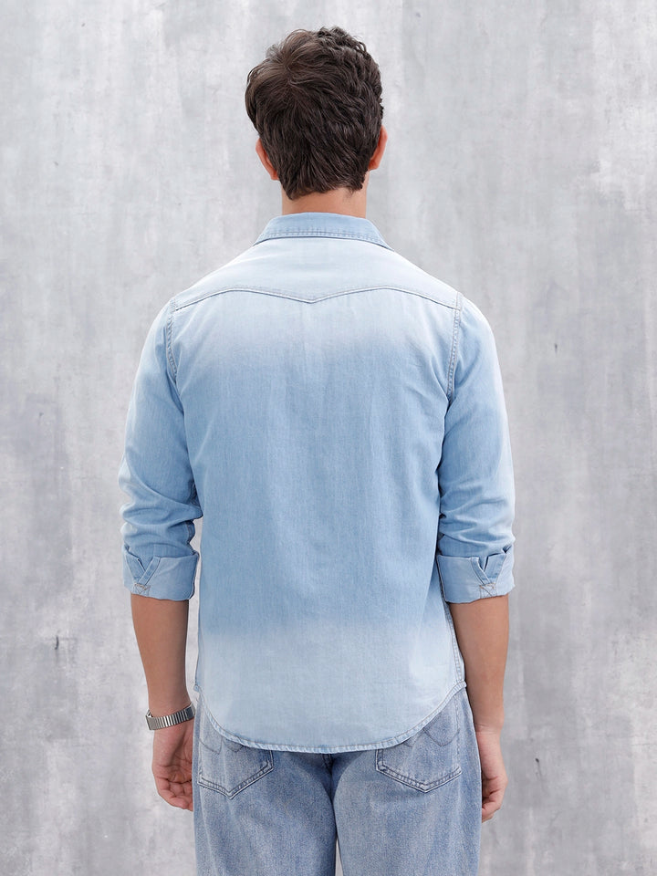 Men's Casual Mid Wash Denim Shirt | Med Stone