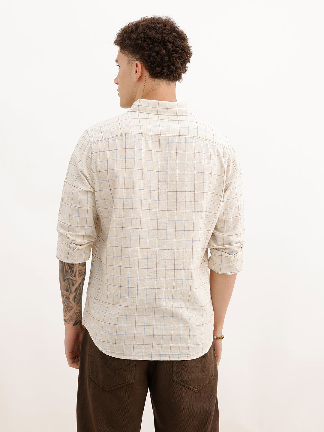 Regular Fit Full Sleeve Checkered Shirt | Beige | WWSH0729MAZ