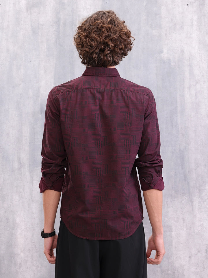 Striped Cotton Aop Shirt | Maroon