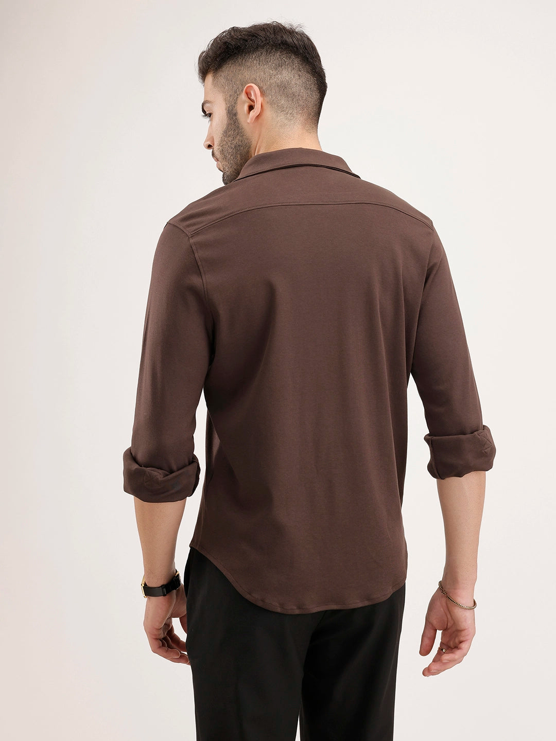 Solid Slim Fit 100% Cotton Shirt | Brown
