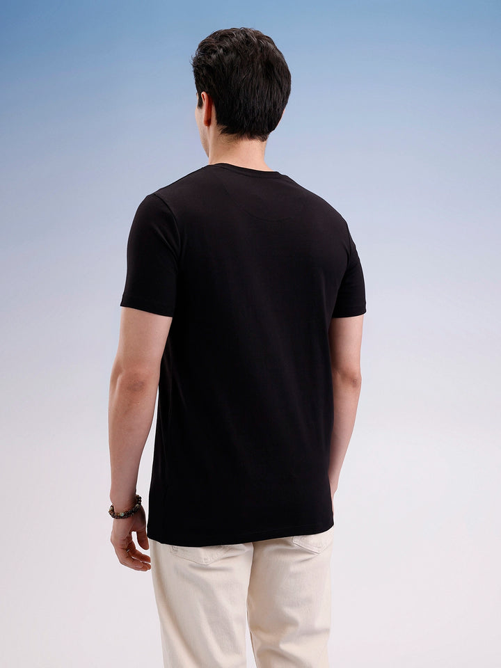 Slim Fit Embroidered Patch T-Shirt  | Black