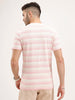 Slim Fit Popcorn Textured Striped T-Shirt | Pink