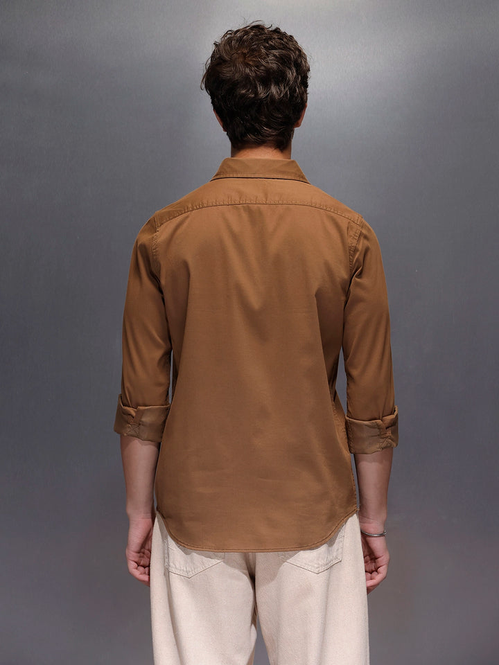 Men's Slim Fit Casual Shirt with Double Pocket  |  Khaki