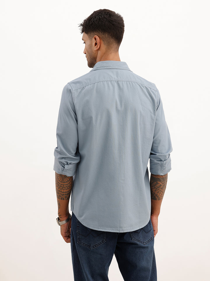 Classic Slim Fit Double Pocket Shirt | Light Blue