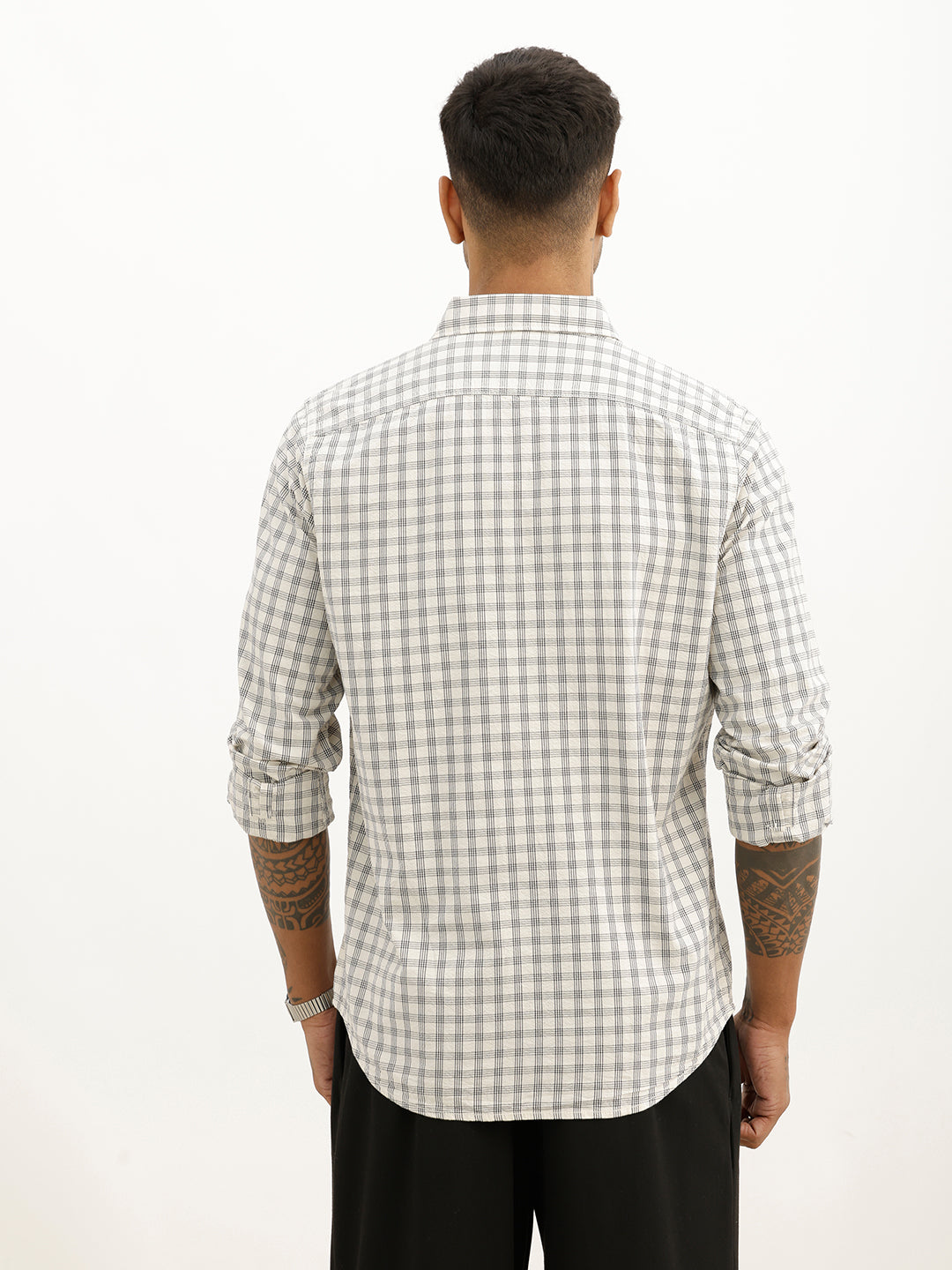 Classic Slim Fit Checkered Shirt | White