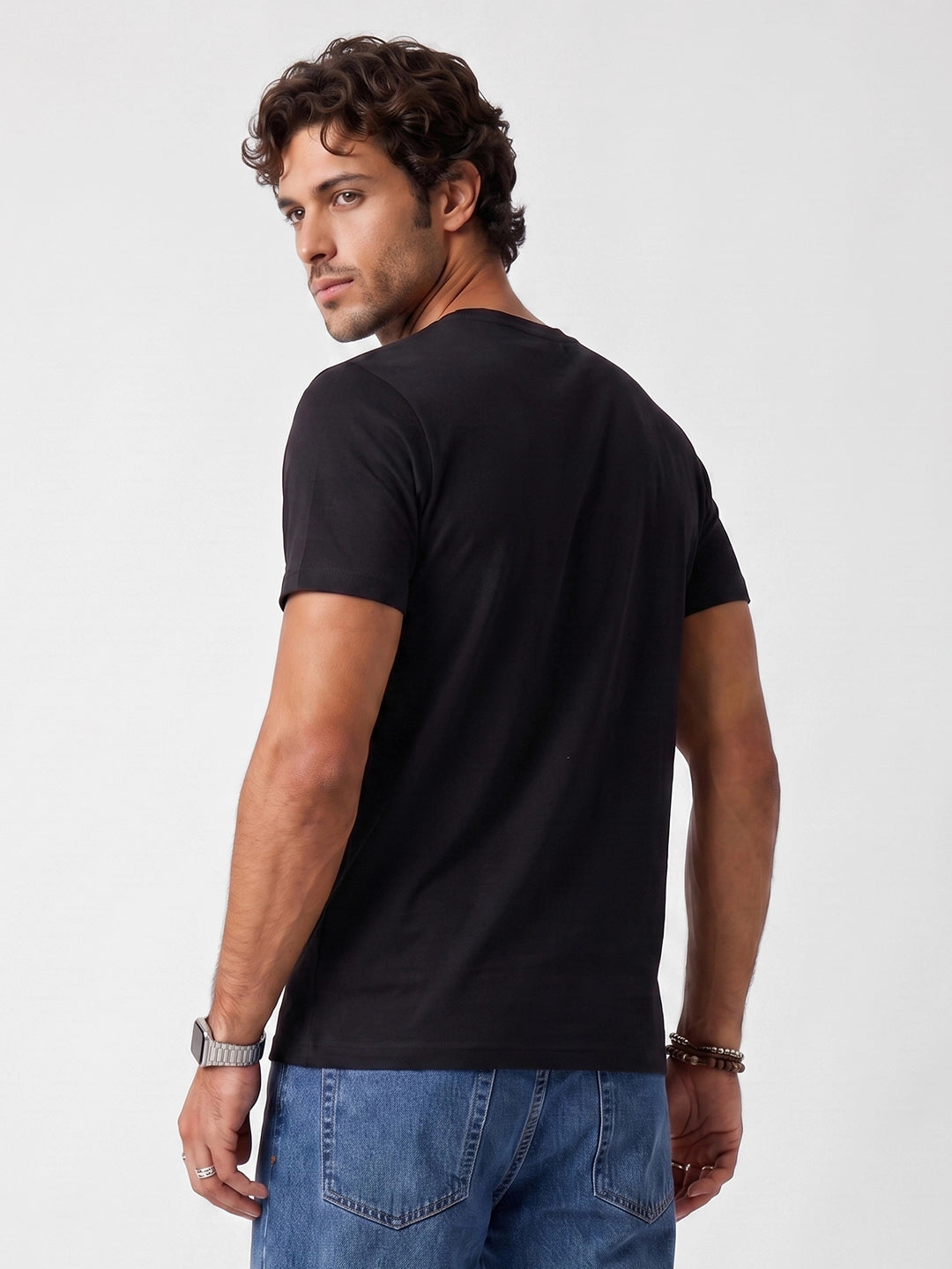 Regular Fit Placement Printed T-Shirt | Black | WSTS052CF