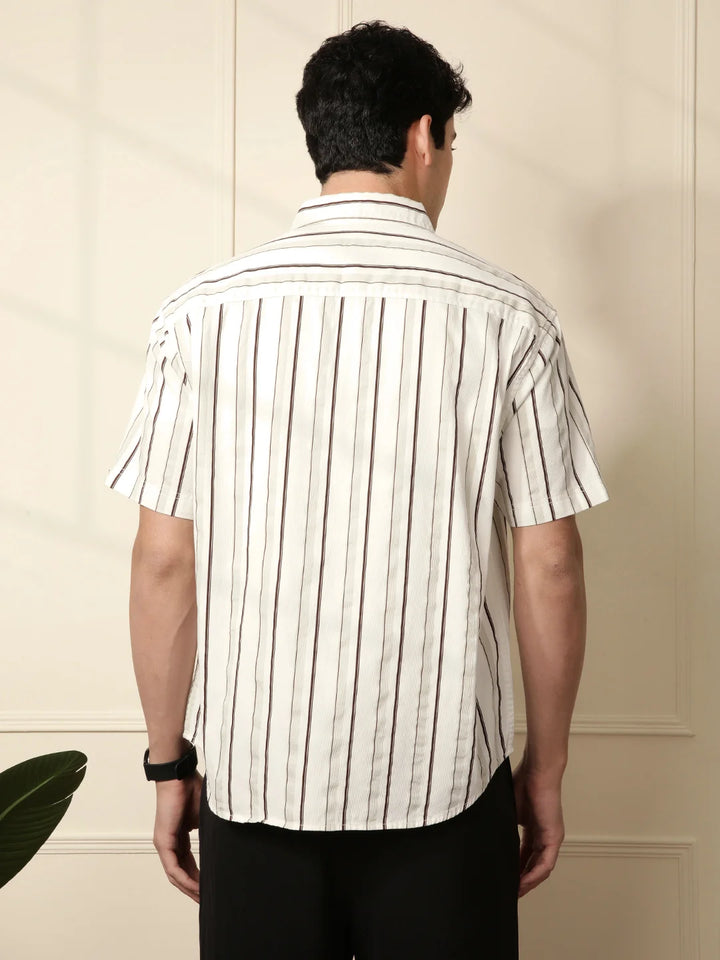 Tonal Striped Comfort Fit Shirt | White