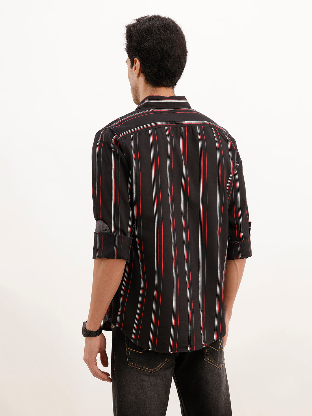 Classic Regular Fit Striped Shirt | Black