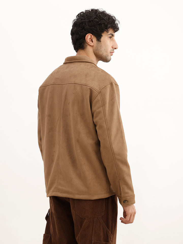 Solid Comfort Fit Double Pocket Jacket | Brown
