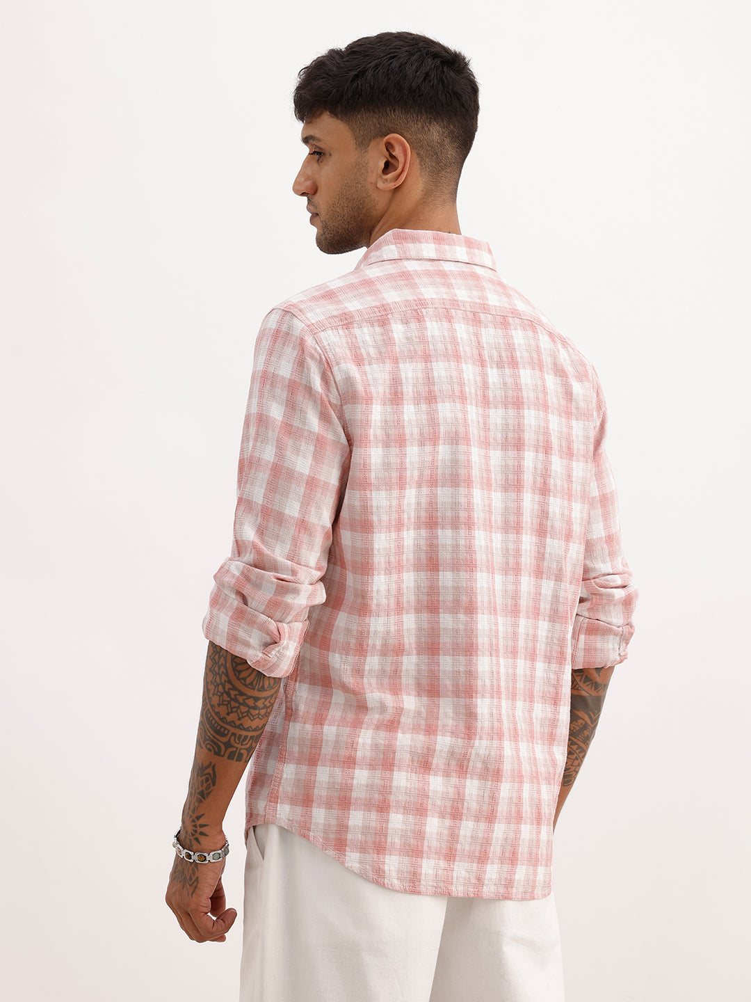 Slim Fit Checkered Full Sleeve Shirt | Pink