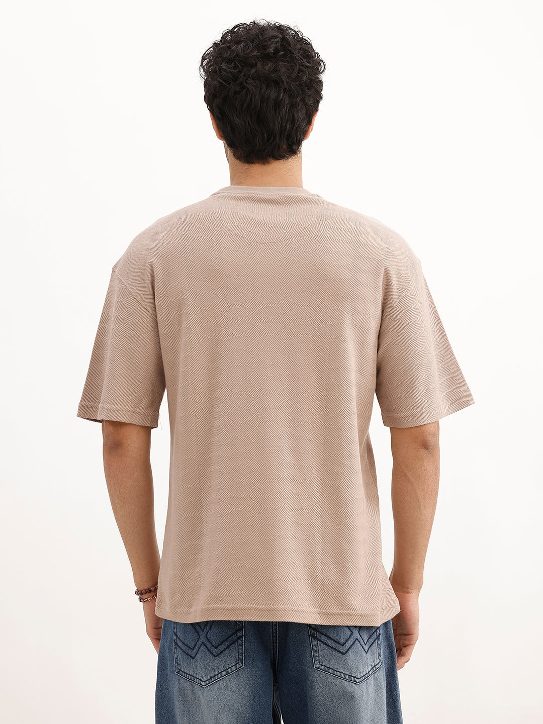 Solid Oversized Textured T-Shirt | Brown
